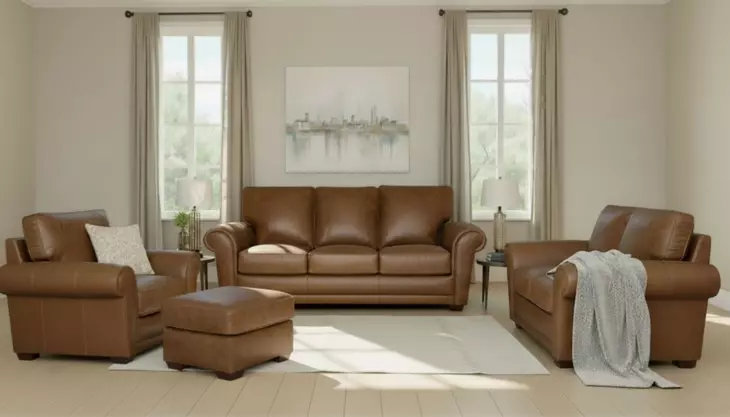 Maverick Cinnamon Top Grain Leather Living Room Set
