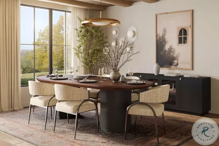 Marlow Black and Brown Wood Oval Dining Room Set