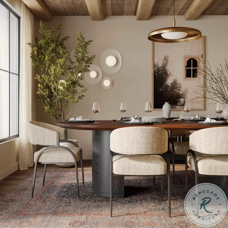 Marlow Black and Brown Wood Oval Dining Table