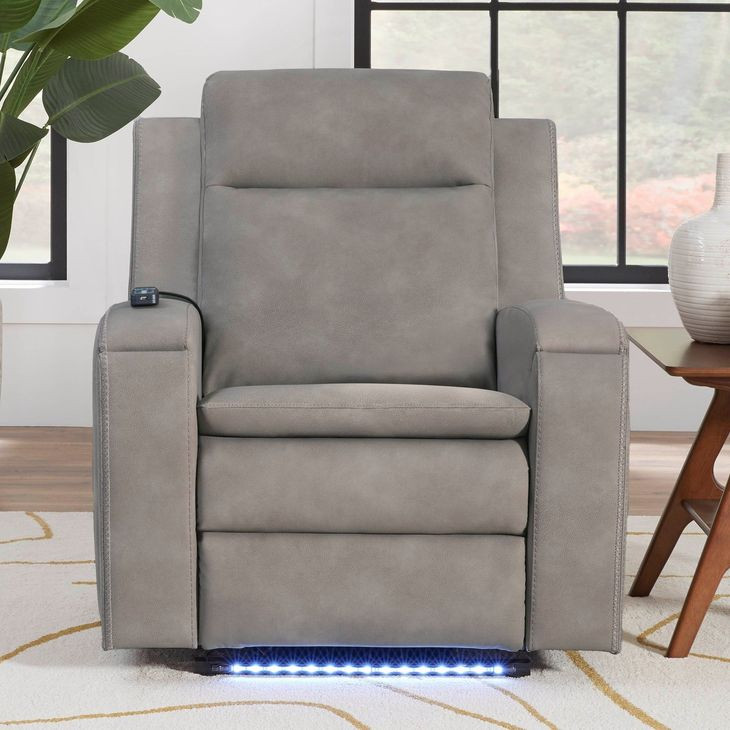 Mighty Buffy Taupe Rocker Heat Massage Power Recliner with LED and USB Charging