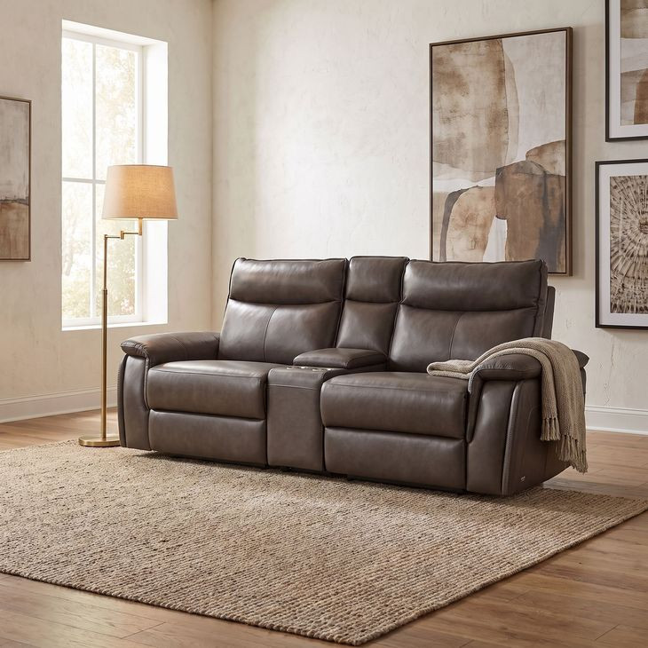 Maroni Dark Brown Power Double Reclining Console Loveseat with Power Headrests