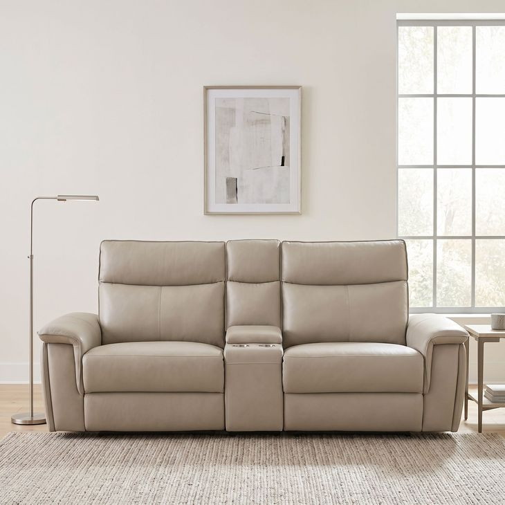 Maroni Taupe Power Double Reclining Console Loveseat with Power Headrests