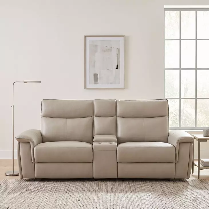 Maroni Taupe 94" Power Double Reclining Console Loveseat with Power Headrests