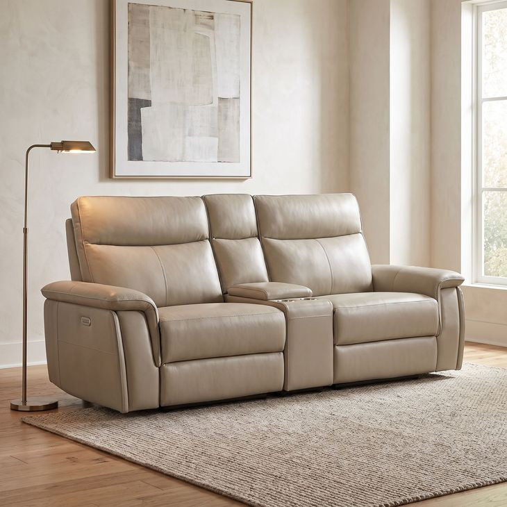 Maroni Taupe Power Double Reclining Console Loveseat with Power Headrests