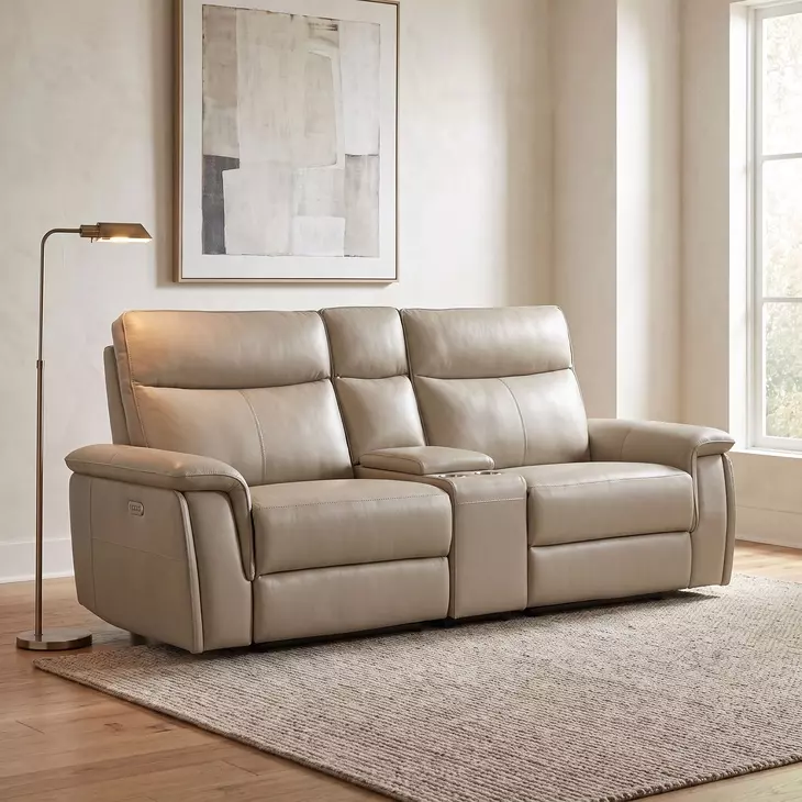 Maroni Taupe 94" Power Double Reclining Console Loveseat with Power Headrests