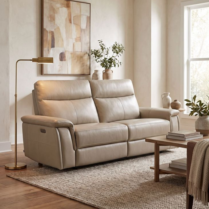 Maroni Taupe Power Double Reclining Loveseat with Power Headrests