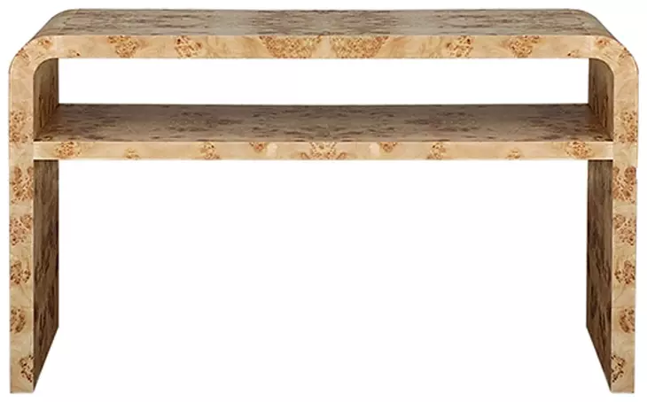 Marshall Matte Burl Wood Waterfall Edge 2 Tier Sofa Table