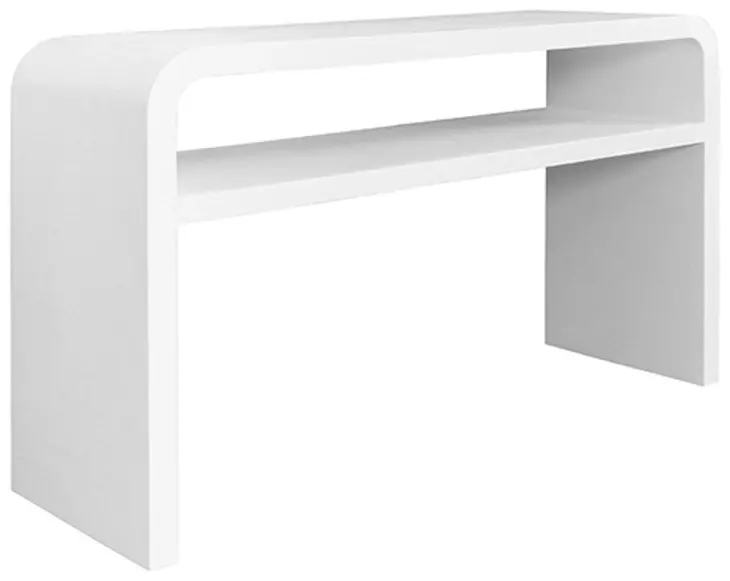 Marshall Textured White Linen Waterfall Edge 2 Tier Sofa Table