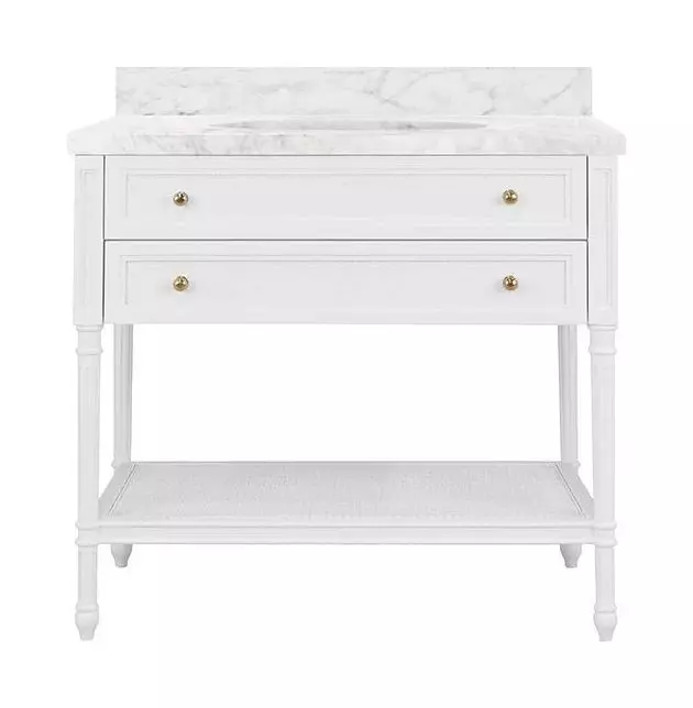 Martha Matte White Lacquer Carrera Marble Top Bath Vanity