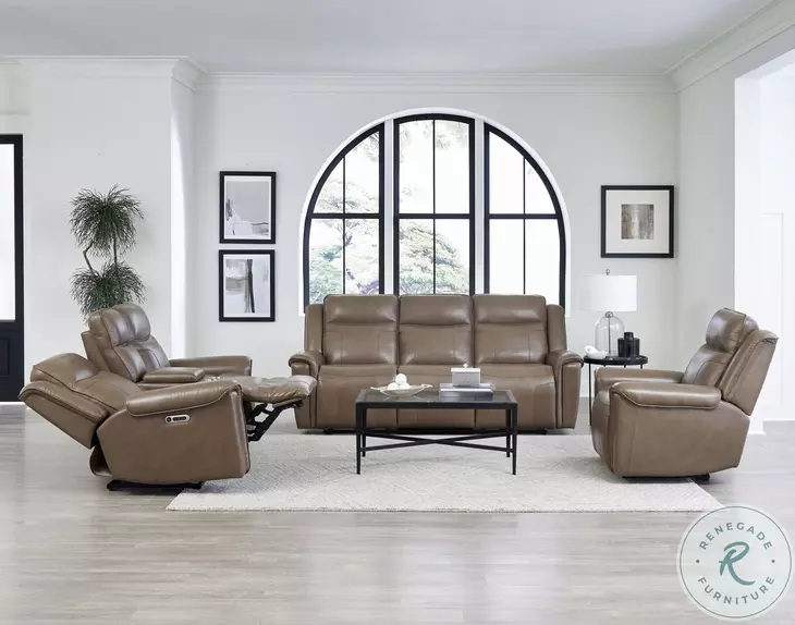 Caspian Smooth Latte Leather Zero Gravity Power Reclining Living Room Set