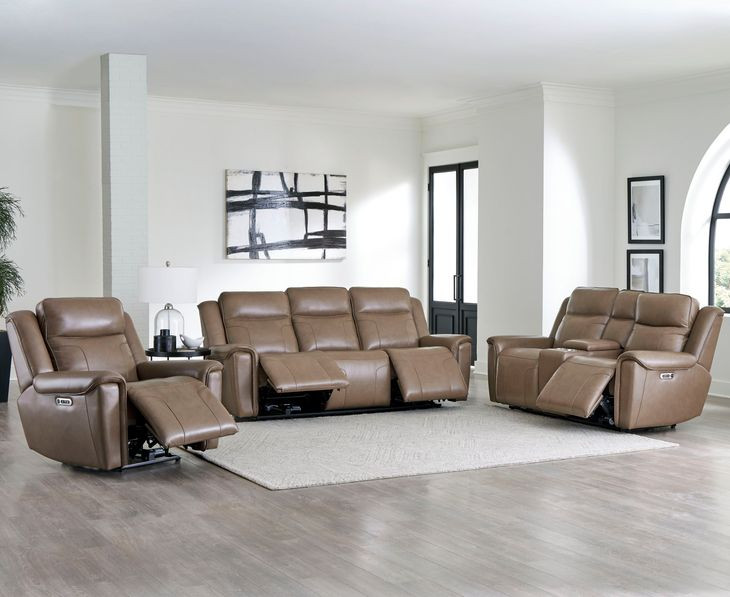 Atlantis Smooth Latte Leather Zero Gravity Power Reclining Console Loveseat