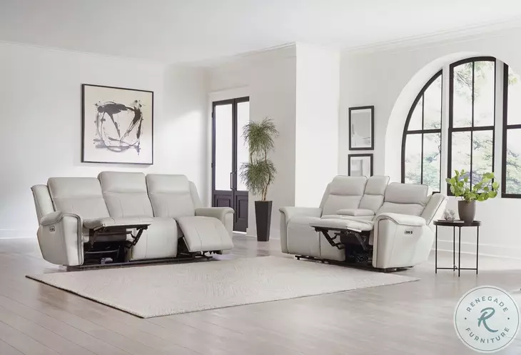 Caspian Whisper Ivory Zero Gravity Power Reclining Console Loveseat with Power Headrest