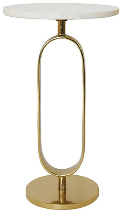 Maura Gold and White Round Marble Top Side Table