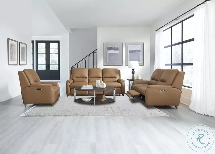 Avenleigh Caramel Cream Leather Power Reclining Living Room Set