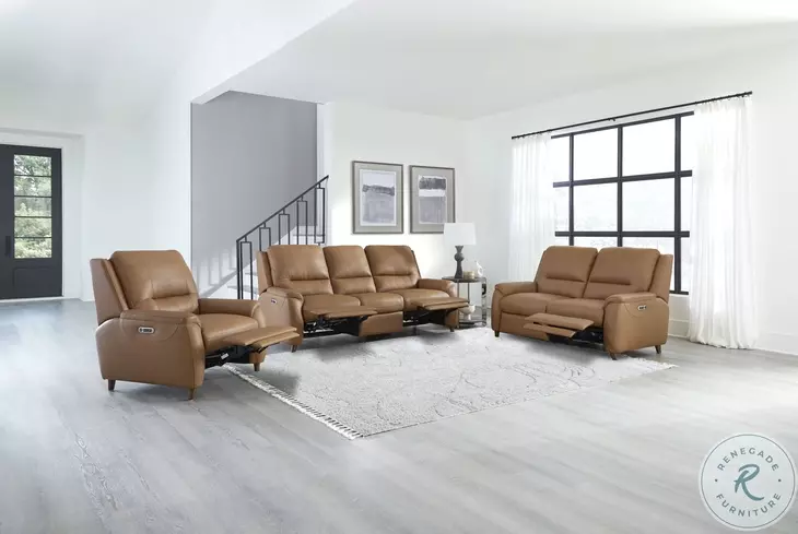 Avenleigh Caramel Cream Leather Power Reclining Sofa