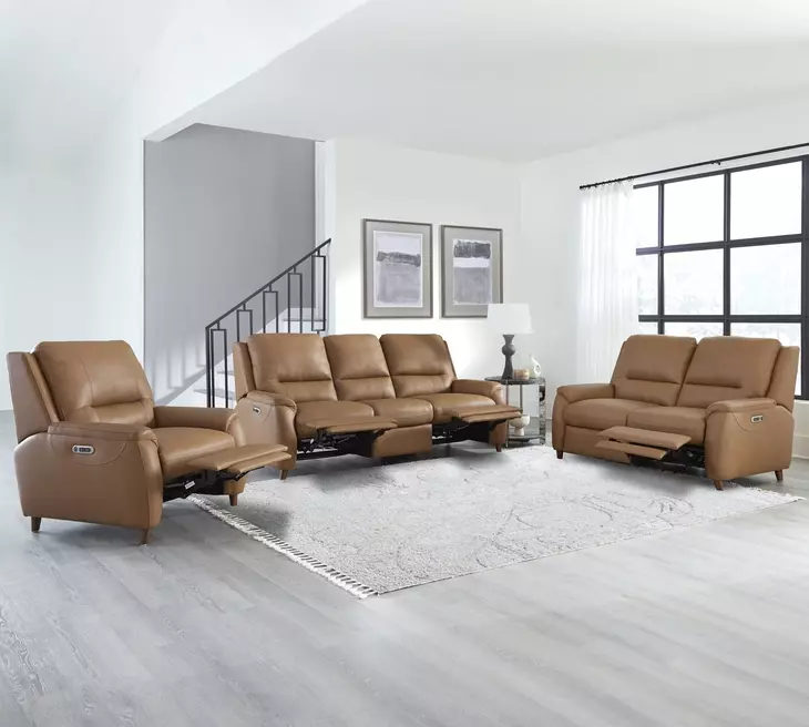 Austin Caramel Cream Leather Power Recliner