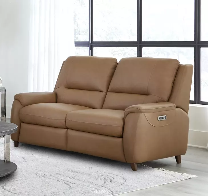 Austin Caramel Cream Leather 64" Power Reclining Loveseat