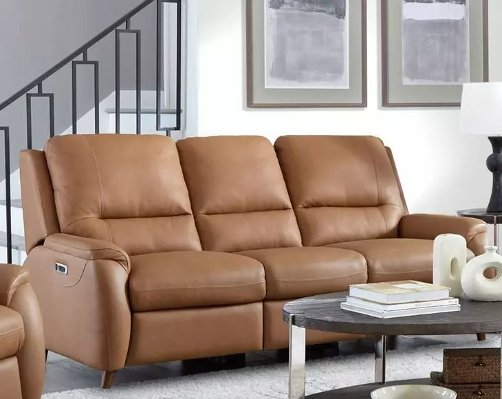 Austin Caramel Cream Leather 86" Power Reclining Sofa