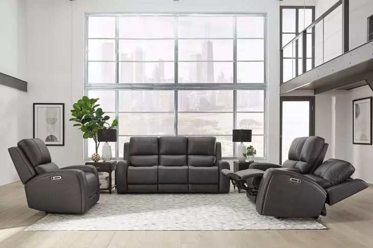 Belmont Autumn Fog Leather 77" Zero Gravity Power Reclining Loveseat with USB Charging