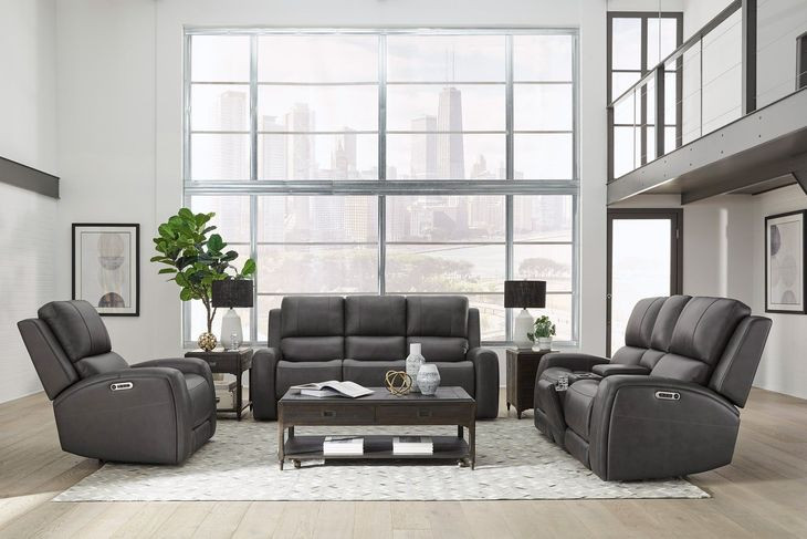 Belmont Autumn Fog Leather Zero Gravity Power Reclining with USB Charging Living Room Set