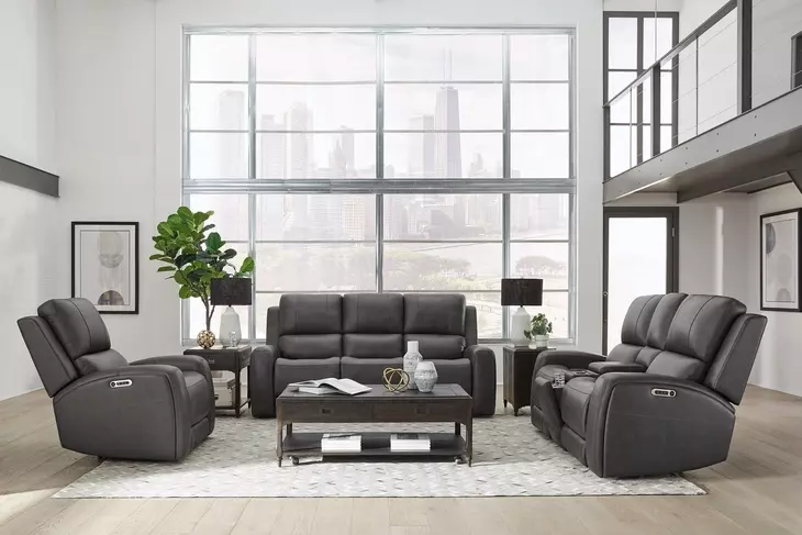 Belmont Autumn Fog Leather Zero Gravity Power Reclining with  USB Charging Living Room Set