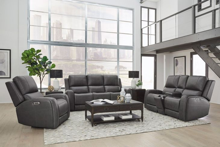 Belmont Autumn Fog Leather Zero Gravity Power Reclining with USB Charging Living Room Set