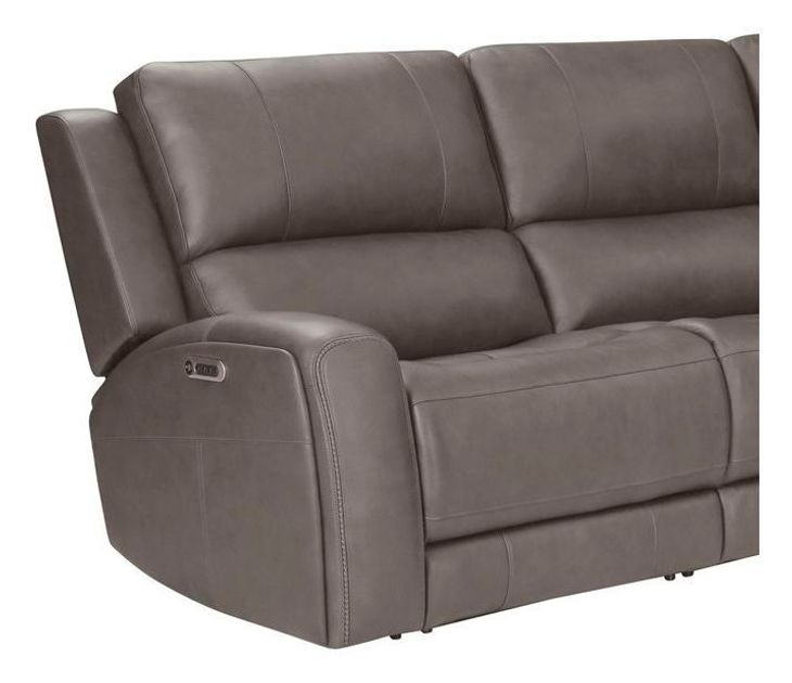 Belmont Autumn Fog Leather 7 Piece Zero Gravity Modular Power Reclining Sectional with USB Charging