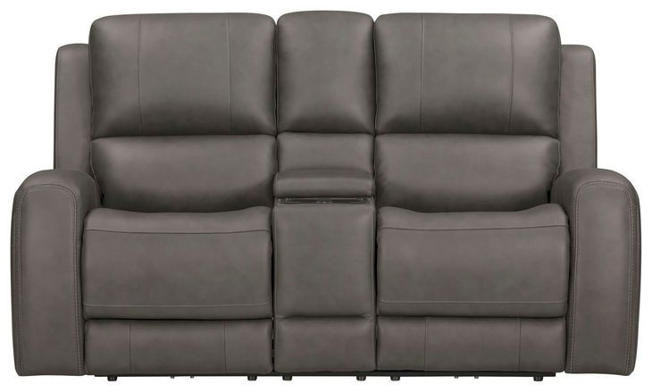 Alpine Autumn Fog Leather 77" Zero Gravity Power Reclining Loveseat with USB Charging