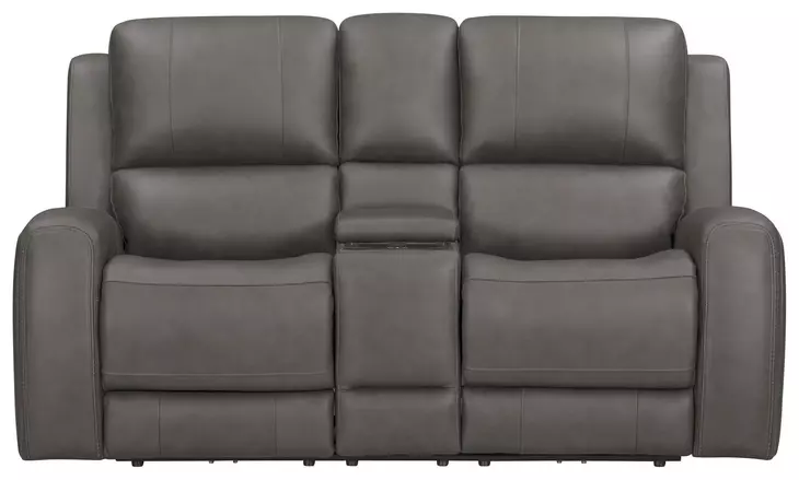 Belmont Autumn Fog Leather 77" Zero Gravity Power Reclining Loveseat with USB Charging