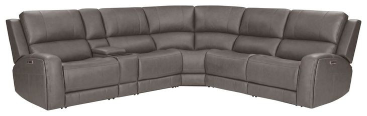 Belmont Autumn Fog Leather Gravity Modular Power Reclining Sectional with USB Charging