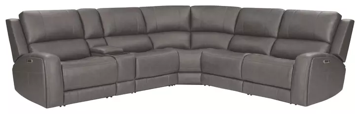 Belmont Autumn Fog Leather 6 Piece Zero Gravity Modular Power Reclining Sectional with USB Charging