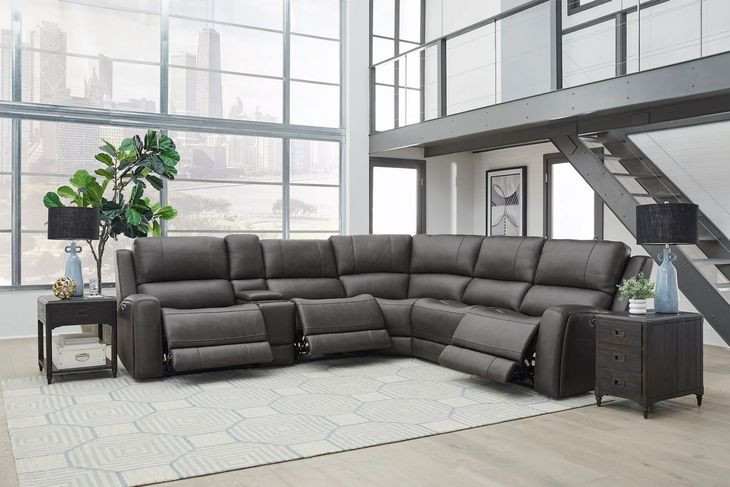 Belmont Autumn Fog Leather Gravity Modular Power Reclining Sectional with USB Charging