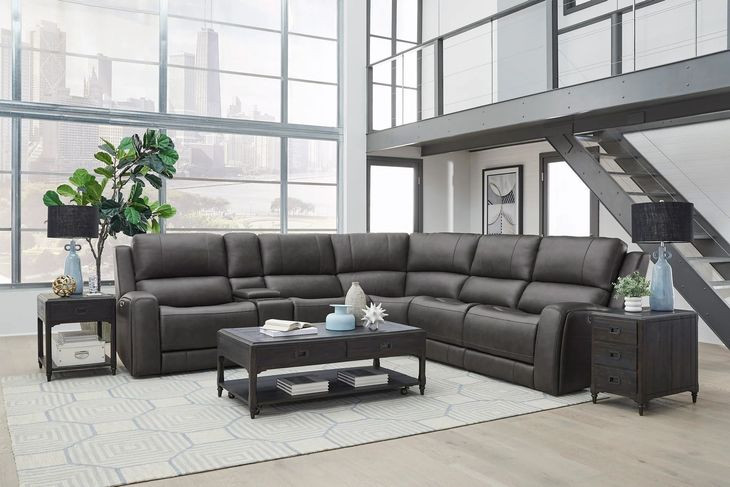 Belmont Autumn Fog Leather Gravity Modular Power Reclining Sectional with USB Charging