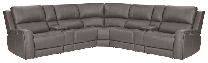 Belmont Autumn Fog Leather 7 Piece Zero Gravity Modular Power Reclining Sectional with USB Charging