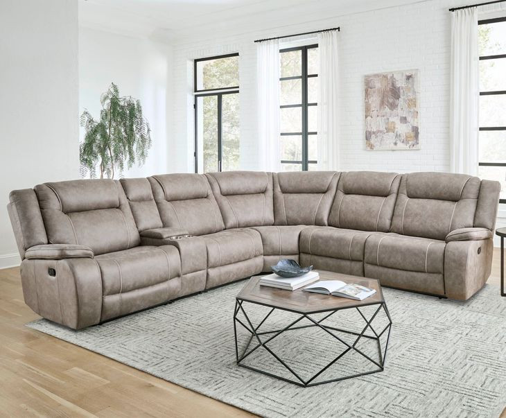 Blake Desert Taupe 6 Piece Performance Fabric Modular Reclining Sectional