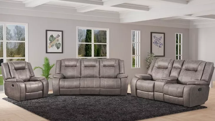 Blake Desert Taupe Performance Fabric 78" Reclining Console Loveseat