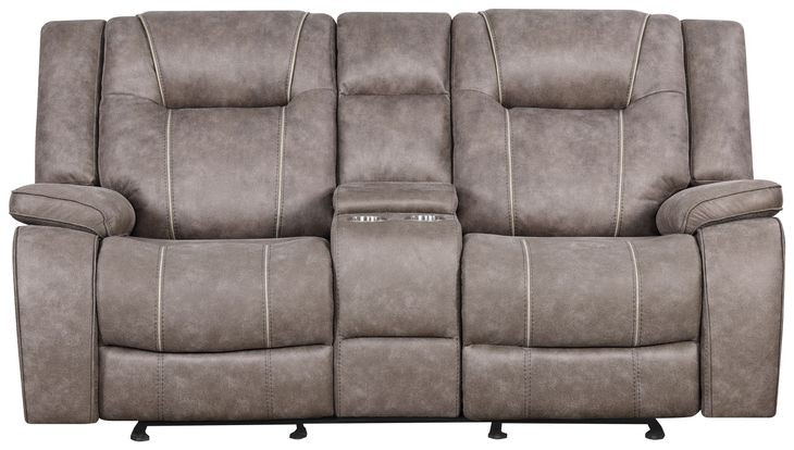 Blake Desert Taupe Performance Fabric Reclining Console Loveseat