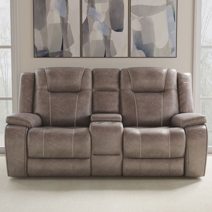 Blake Desert Taupe Performance Fabric Reclining Console Loveseat