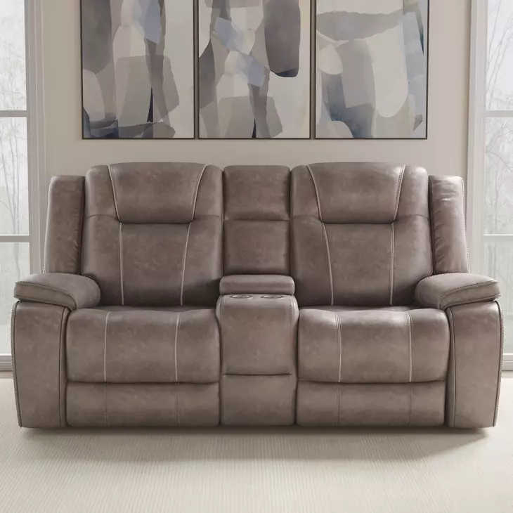 Blake Desert Taupe Performance Fabric 78" Reclining Console Loveseat