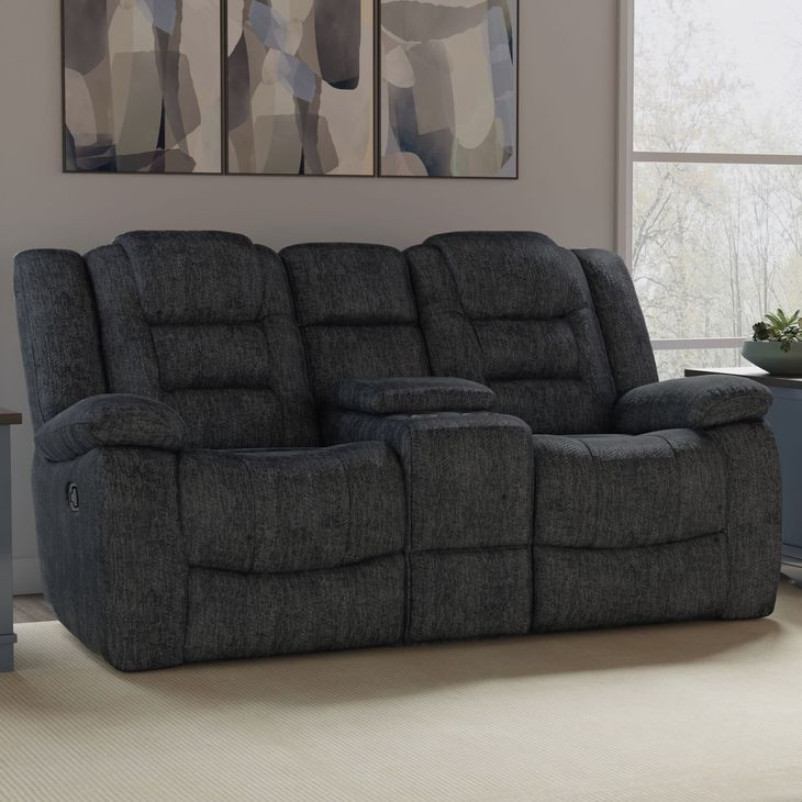Bolton Misty Storm Performance Fabric Reclining Console Loveseat
