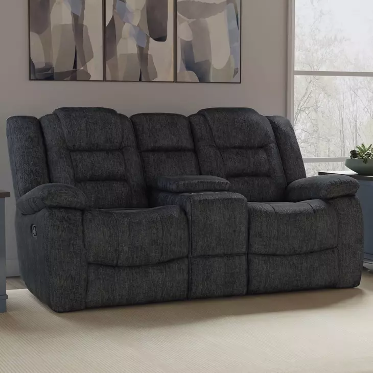 Bolton Misty Storm Performance Fabric 75" Reclining Console Loveseat
