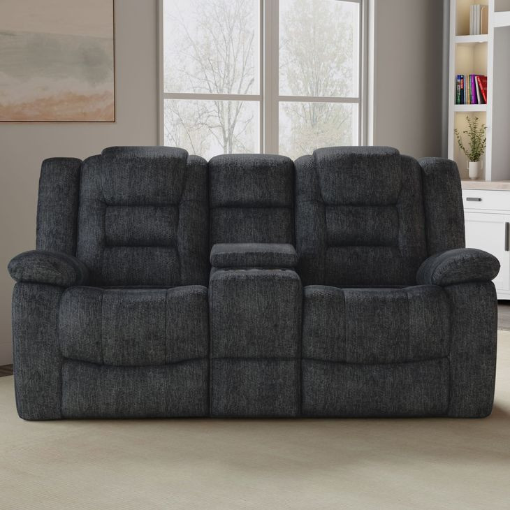 Bolton Misty Storm Performance Fabric Reclining Console Loveseat