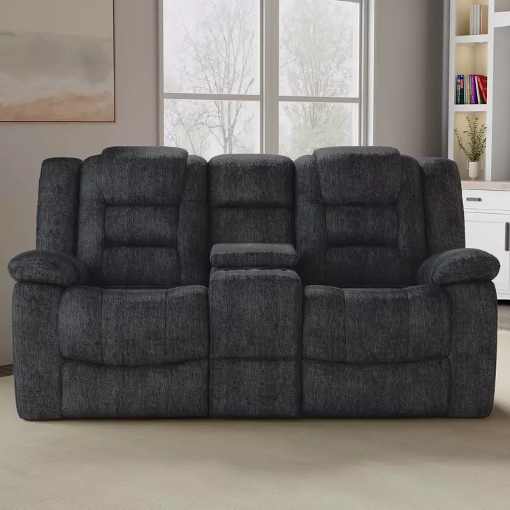 Bolton Misty Storm Performance Fabric 75" Reclining Console Loveseat