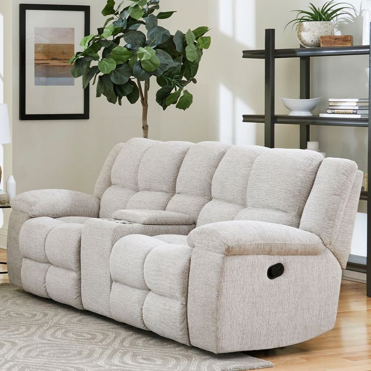 Buster Opal Taupe Reclining Console Loveseat