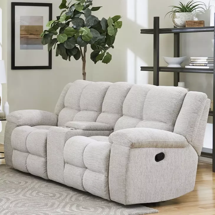 Buster Opal Taupe 86" Reclining Console Loveseat