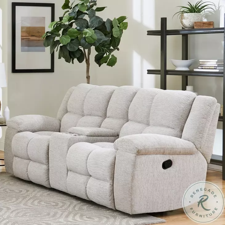 Buster Opal Taupe Reclining Console Loveseat