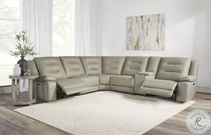 Briarwood Tahoe Fog 6 Piece Performance Fabric Modular Power Reclining Sectional with Power Headrests