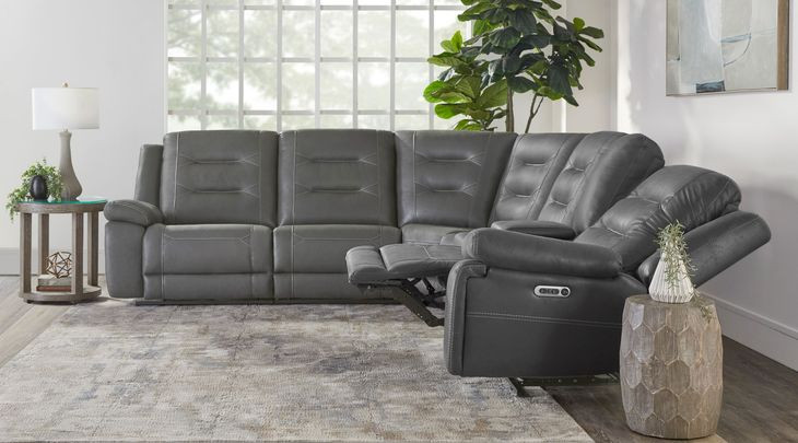 Caldwell Tahoe Charcoal 6 Piece Modular Power Reclining Sectional With Power Headrests