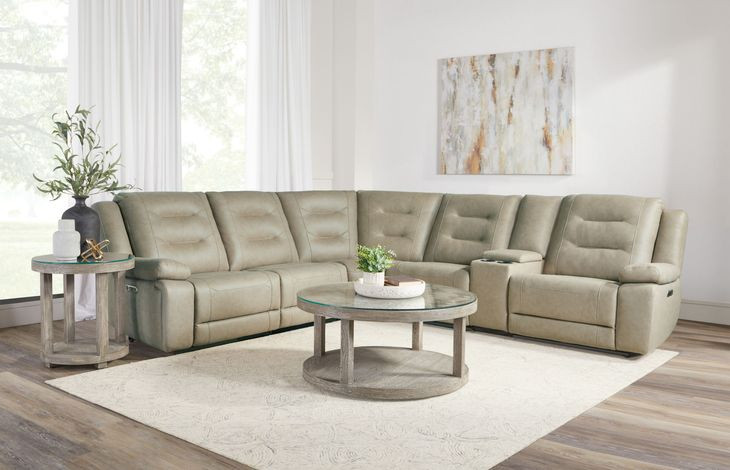 Caldwell Tahoe Fog 6 Piece Performance Fabric Modular Power Reclining Sectional With Power Headrests