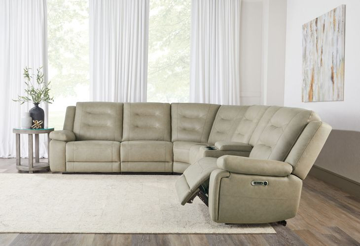 Caldwell Tahoe Fog 6 Piece Performance Fabric Modular Power Reclining Sectional With Power Headrests
